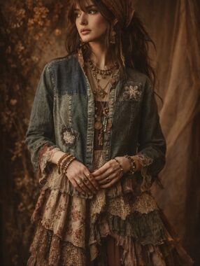 Boho Embroidered Denim Jean Jacket - Blue